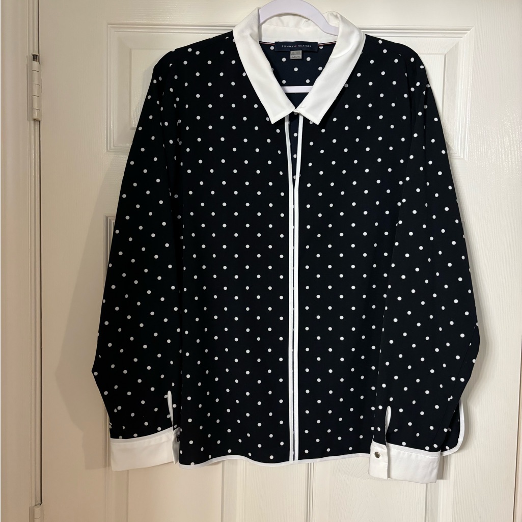 Tommy Hilfiger Black And White Polka Dot Shirt, Size Xl